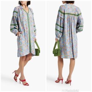 DIANE VON FURSTENBERG Crochet-trimmed printed crepe dress